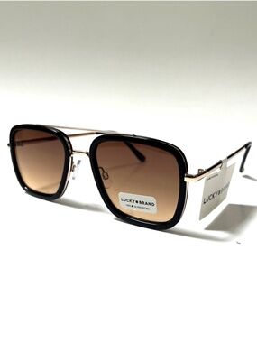 New LUCKY BRAND Double Bridge Aviator Sunglasses Black Metal